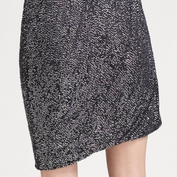 Theory Hailey Skirt Black Metallic Sequin Asymmetrical Hem - Picture 2 of 12